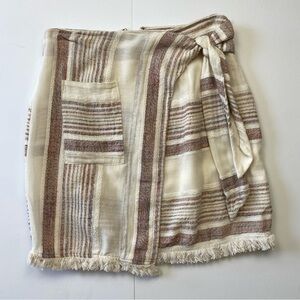 Holding Horses Women White Stripe Beach Fringe Hem Tie Front Casual Skirt Size 6